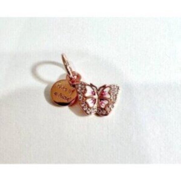 Pink Butterfly & Quote Double Dangle Charm ,Charms fit Pandora Bracelet - Picture 3 of 5